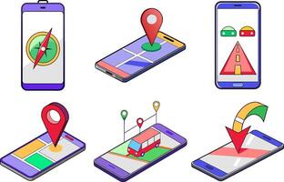 Smartphone navigation and maps features set vector