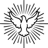 A black and white image of a dove with rays vector