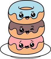 Donut stack with three different colored donuts vector