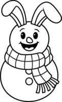 A bunny wearing a scarf and hat coloring page vector