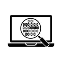 laptop with magnifying glass zooming the binary code vector
