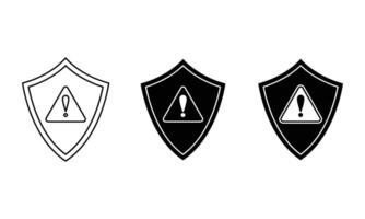 shield with exclamation mark in triangle, illustration of warning and antivirus alert icon vector
