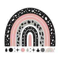 Abstract boho rainbow illustration with patterns and shapes on white background vector
