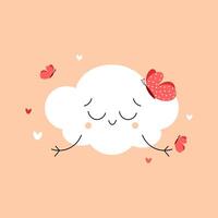 Cute spring cloud with a smiling face with butterflies around. illustration vector