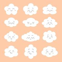 Set of cute clouds with smiling face. illustration. vector