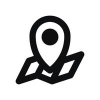 A black and white icon of a map pointer vector