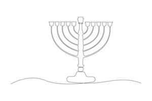 Continuous line art drawing of Hanukkah menorah candlestick. vector