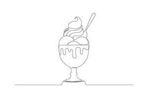 Ice cream served in a glass continuous line art drawing. Ice cream in glass outline isolated on white background. vector