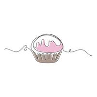 Hand-drawn cupcake one-line art drawing. Cupcake continuous line icon. vector