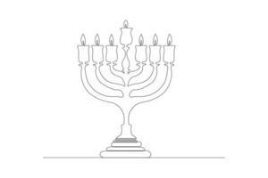 Hanukkah menorah candlestick continuous line art drawing. vector