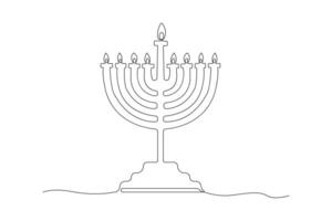 Hanukkah menorah one-line art drawing isolated on white background. vector