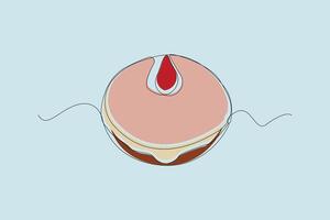 Simple hand-drawn donut continuous line art in doodle style. vector