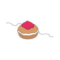 Continuous line art drawing of Hanukkah sufganiyot donut. vector