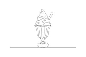 Ice cream served in a glass continuous line art drawing. Ice cream in glass outline vector