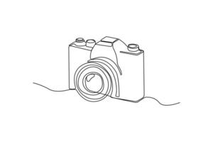 Hand-drawn digital camera one-line art drawing. Camera continuous outline . vector