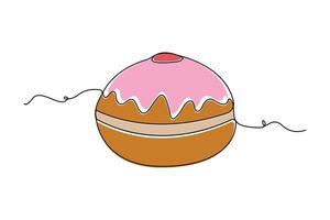 Donut continuous line art in doodle style isolated on white background. vector