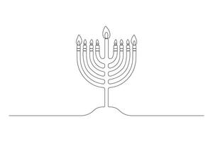 Simple hand-drawn continuous line art drawing of Hanukkah menorah. vector