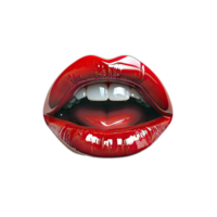 Close-up of glossy red lips with a seductive appearance, highlighting standout features and vibrant color. png