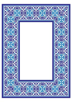 Blue rectangular Vertical Islamic Asian Kazakh national ornament frame. A4 format. Abstract Asian elements of the national pattern of the ancient nomads of the Kazakhs, Kyrgyz, Mongols. Award