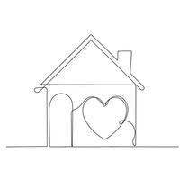 continuous line drawing of a house with a heart shape vector