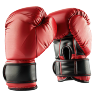Red boxing gloves designed for training and competition, showcasing durable material and ergonomic design for optimal performance. png