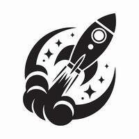 Black and White Space Rocket Silhouette icon on White Background vector