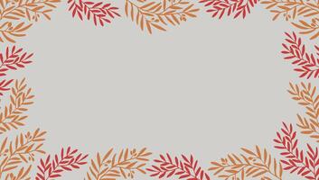 Red and orange autumn branches form a decorative border on a gray background, ideal for seasonal invitations, greeting cards, banners, and festive designs. The warm cozy, elegant frame, vector