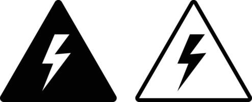 Electricity triangle icon set in two styles . Triangle with lightning icon . Electricity warning sign . illustration vector