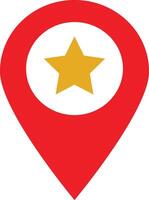 Favorite location icon . Red location pin with star icon . Map pointer with star icon vector