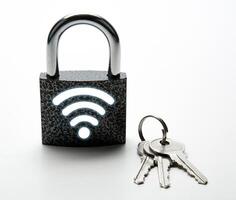 padlock with password wi-fi with keys on a white Internet security photo