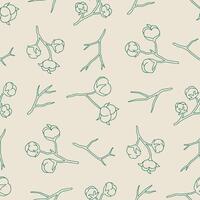 Outline Cotton Flower twig Seamless Pattern illustration Design vector