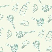 Outline Feather Duster Dustpan Seamless Pattern illustration Design vector