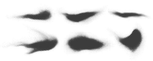 Halftone dotted shapes on white background. Paint blob with noisy effect. Abstract splatter stroke shapes. illustration vector