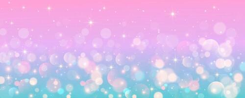 Pink background with bokeh and stars. Abstract light blurred design. Soft rose and blue sky. Gradient romantic wallpaper vector