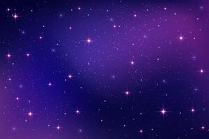 Night sky background. Purple starry space. Gradient galaxy with dark nebula. Magic blue and pink abstract cosmic sunset with sparkles and constellations. Dreamy celestial backdrop. vector