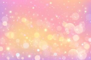 Pink background with bokeh and stars. Soft light pastel gradient with glitter and blurred sparkles. Abstract peach backdrop with magic smooth gradation. Elegant luxury romantic wallpaper vector