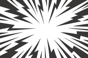 Cartoon comic background with lightning burst effect. Manga graphic with flash and abstract thunder. Energy explosion frame with electric light. Radial perspective monochrome beams vector