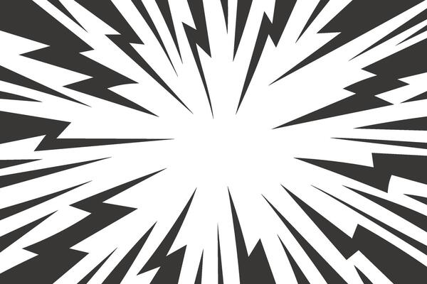 Cartoon comic background with lightning burst effect. Manga graphic with flash and abstract thunder. Energy explosion frame with electric light. Radial perspective monochrome beams