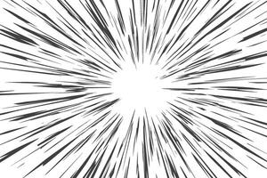 Manga speed lines of radial comic background. Cartoon flash, rays of explosion, boom and roar force. Abstract sparks and perspective motion of sound. vector