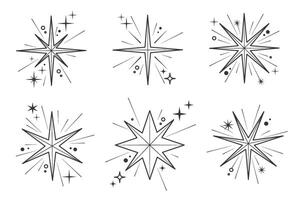 Line icons of stars. Sparks and shiny elements on white background. Abstract glitter symbols with light effect. Minimal Y2K magic twinkles set. vector