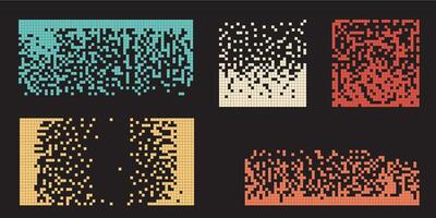 Pixel disintegration background. Decay effect. Dispersed dotted pattern. Concept of disintegration, pixel mosaic textures with simple square particles. vector