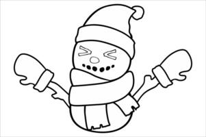 Line Art of a Cute Snowman Using a Santa Claus Hat vector