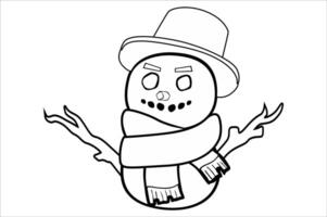 Line Art Of A Snowman Using A Scarf And Hat vector
