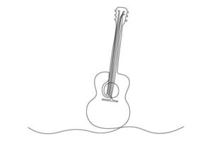 Guitar one line drawing, classic instrument. Continuous linear illustration. outline sketch vector