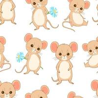 Seamless hand drawn pattern with stylized cute sitting mouse character. cartoon endless pattern for textiles or fabric for newborns. vector