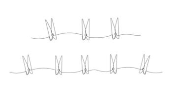 Clothesline with pins and peg one continuous line drawing. Laundry, clothespin doodle illustration vector
