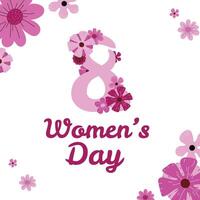 The design template for Womans Day. A large number 8 surrounded by flowers in pink shades. vector
