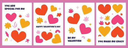 A collection of postcards for Valentine's Day, made in a naive simple style, inspired by the aesthetics of the 70s. vector