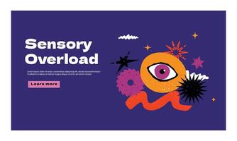 A landing page with abstract rough shapes on the topic of sensory overload. A website design template for the problems of people with ADHD. vector