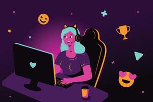A cute streamer, a professional game player, leading the broadcast. vector